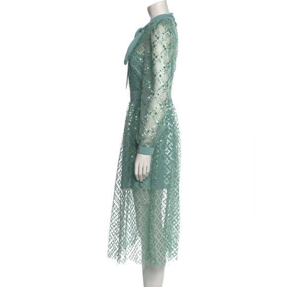 SELF-PORTRAIT Mint Seafoam Green Grid Sequin Bow Lace Dress Size 4 NWT - Picture 10 of 12